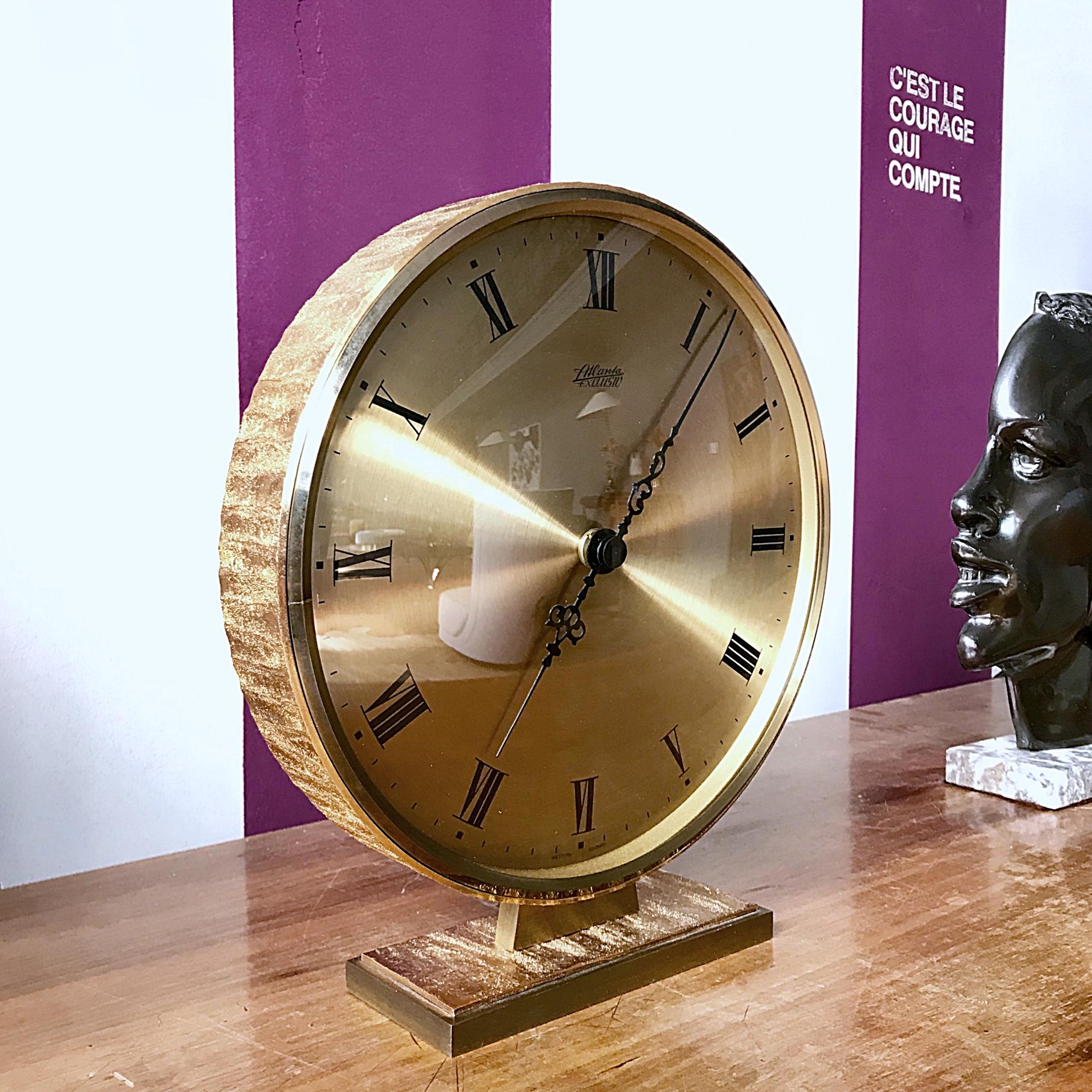 20th Century Large Atlanta Exclusiv Midcentury Moden Brass Table Clock, 1950s, Germany