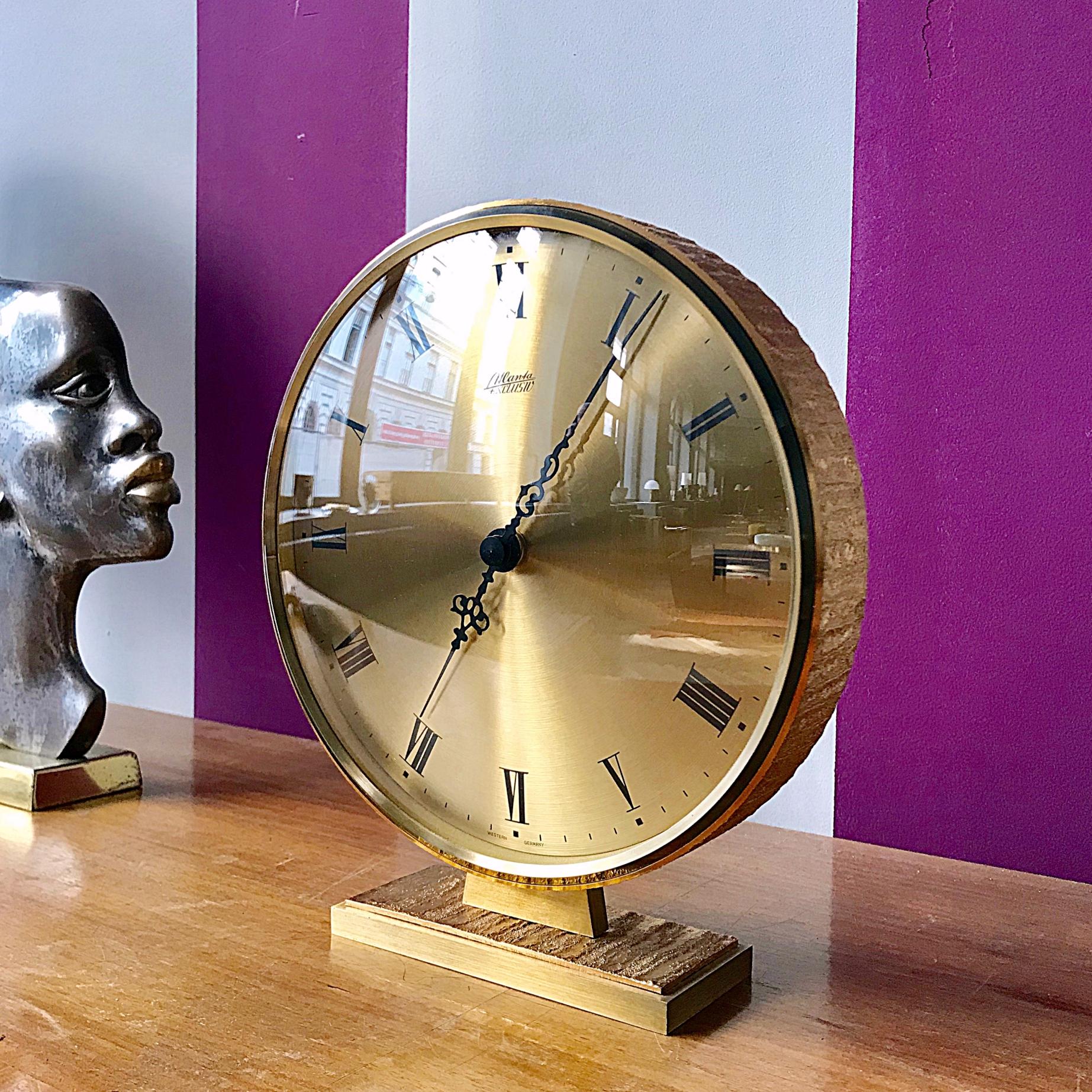 Large Atlanta Exclusiv Midcentury Moden Brass Table Clock, 1950s, Germany 1