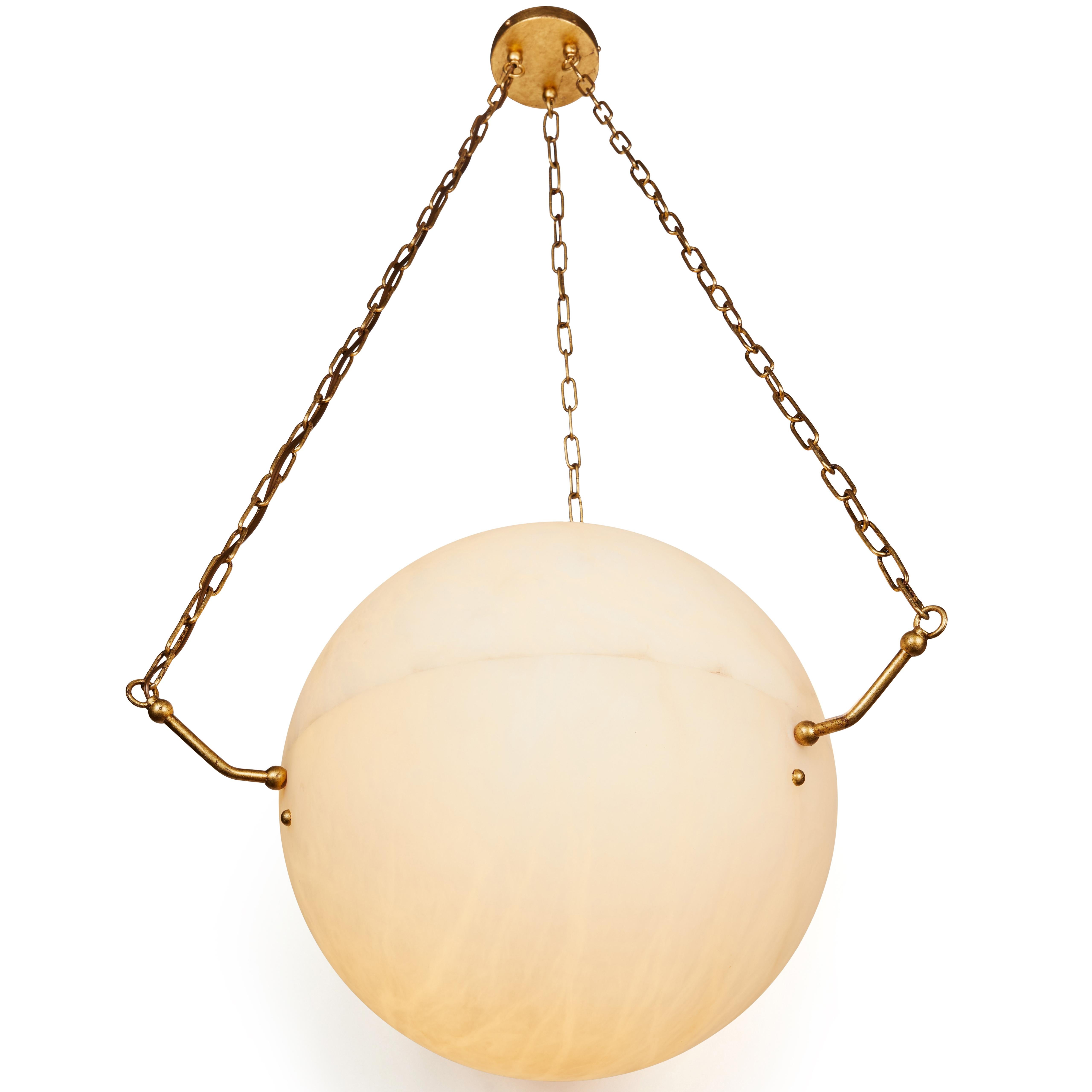 'Atlas' Alabaster Suspension Lamp in the Manner of Pierre Chareau 2
