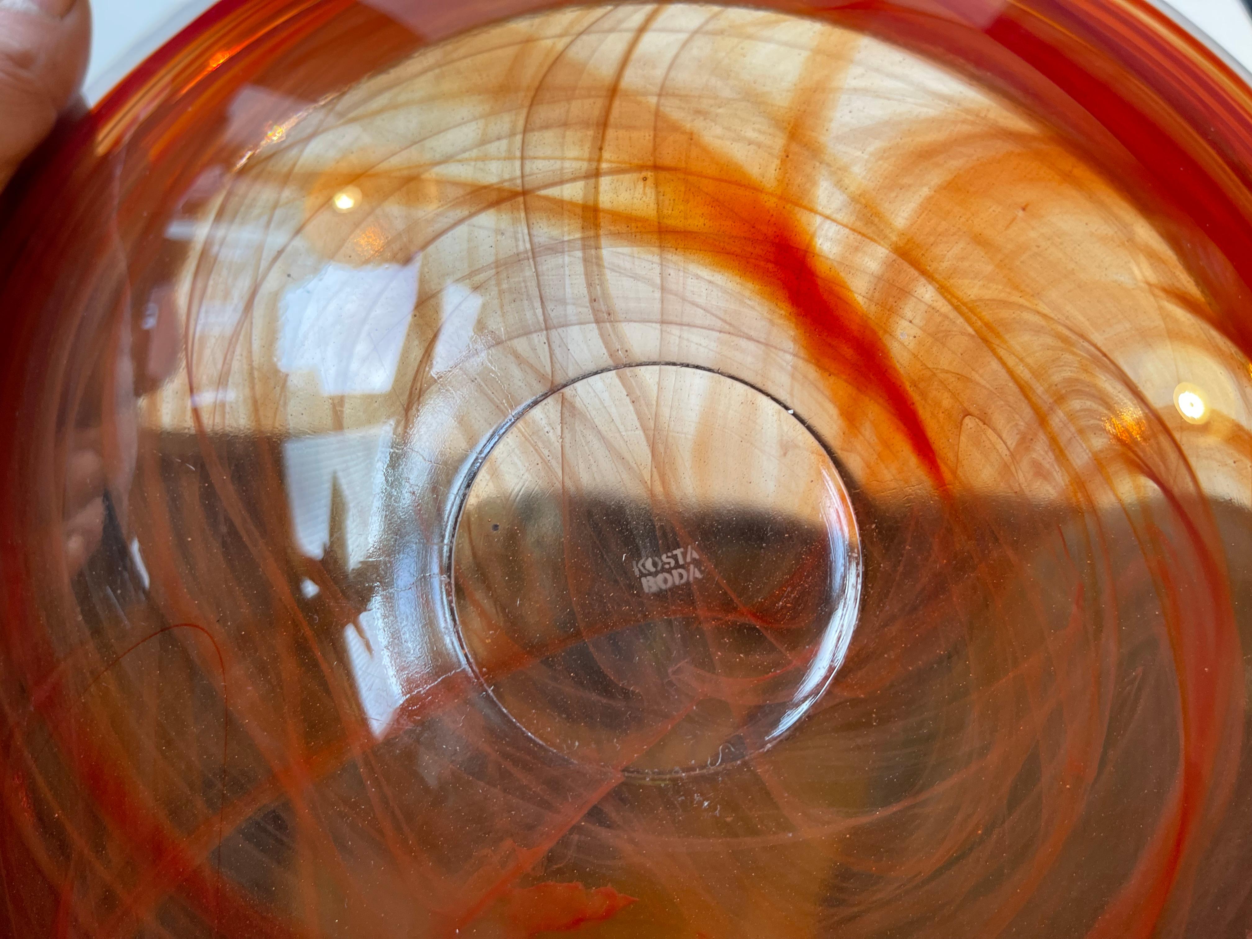 Large Atoll Orange Art Glass Bowl by Anna Ehrner for Kosta Boda, 1980s 4