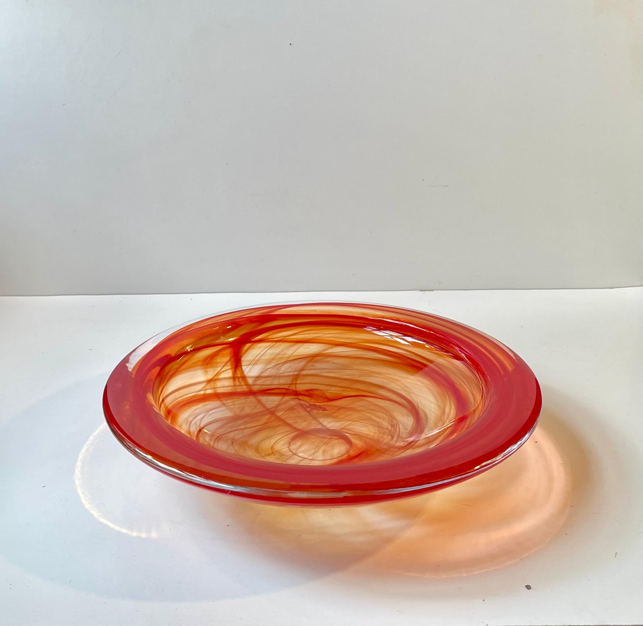 Modern Large Atoll Orange Art Glass Bowl by Anna Ehrner for Kosta Boda, 1980s