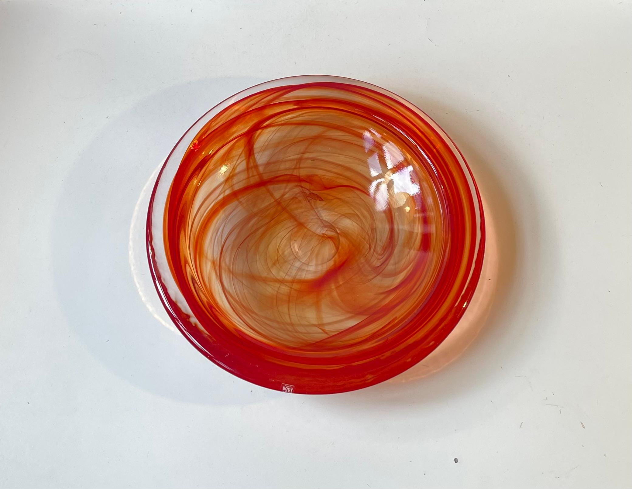 Swedish Large Atoll Orange Art Glass Bowl by Anna Ehrner for Kosta Boda, 1980s