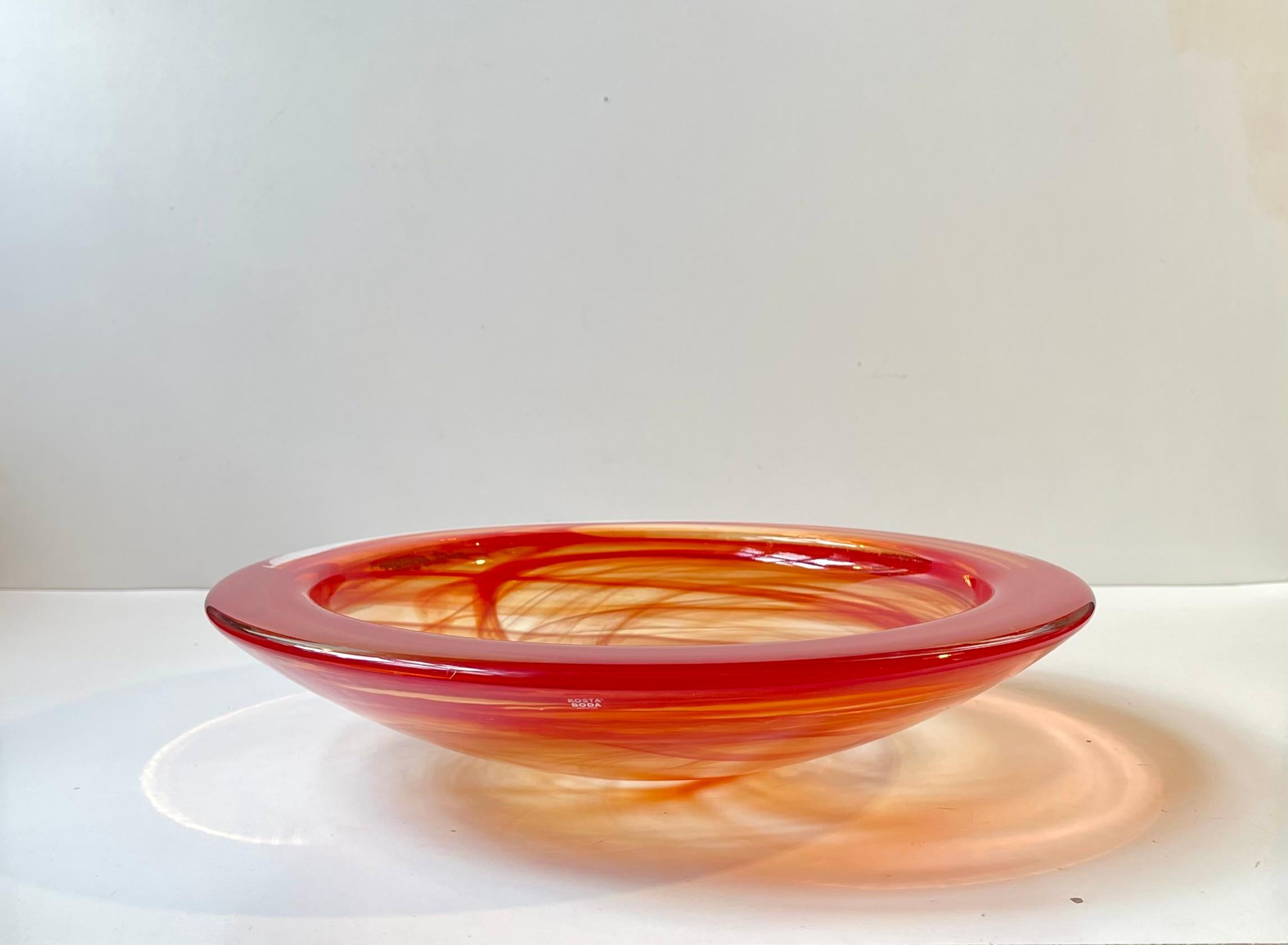 Late 20th Century Large Atoll Orange Art Glass Bowl by Anna Ehrner for Kosta Boda, 1980s