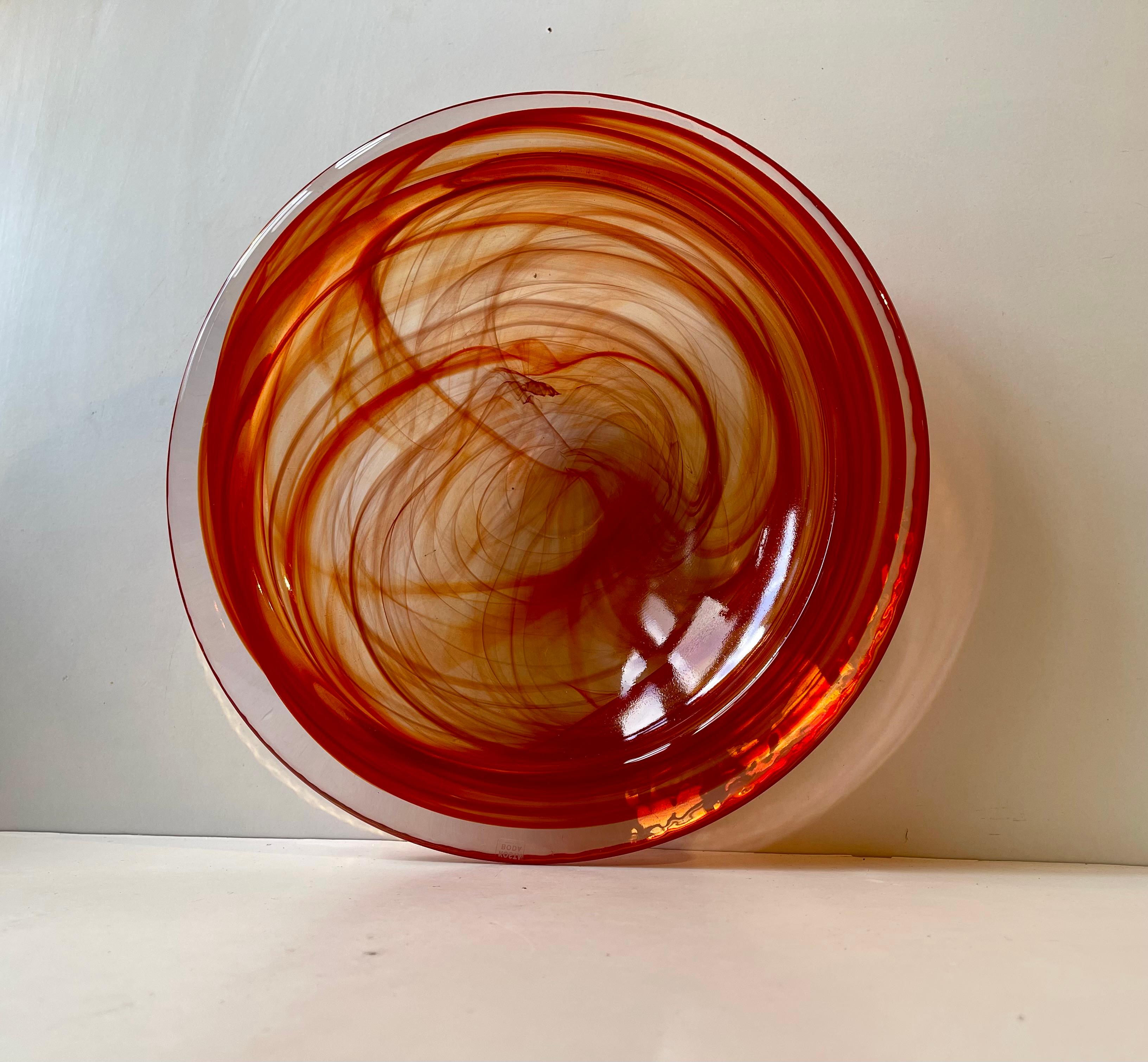 Large Atoll Orange Art Glass Bowl by Anna Ehrner for Kosta Boda, 1980s 1