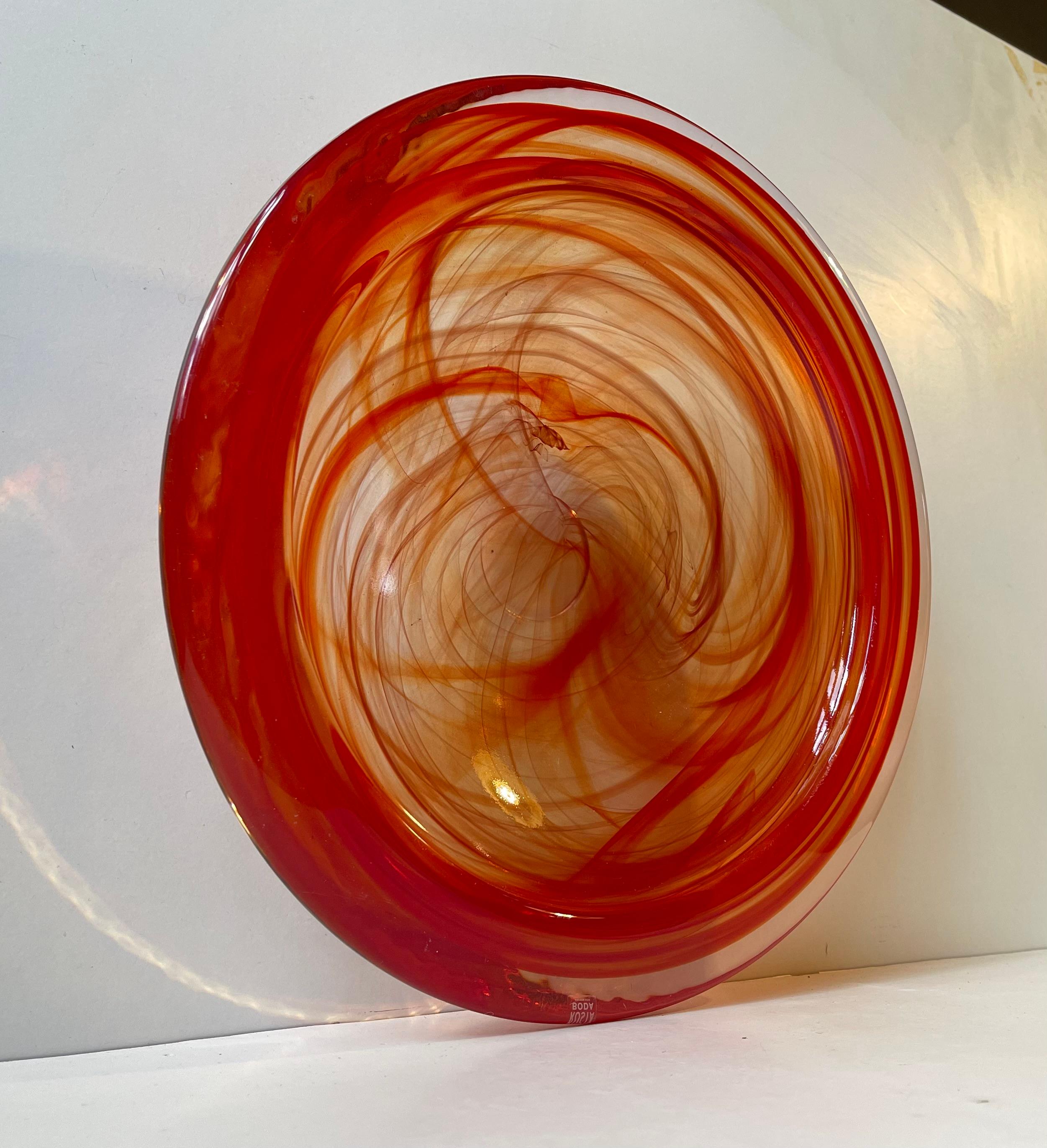 Large Atoll Orange Art Glass Bowl by Anna Ehrner for Kosta Boda, 1980s 2