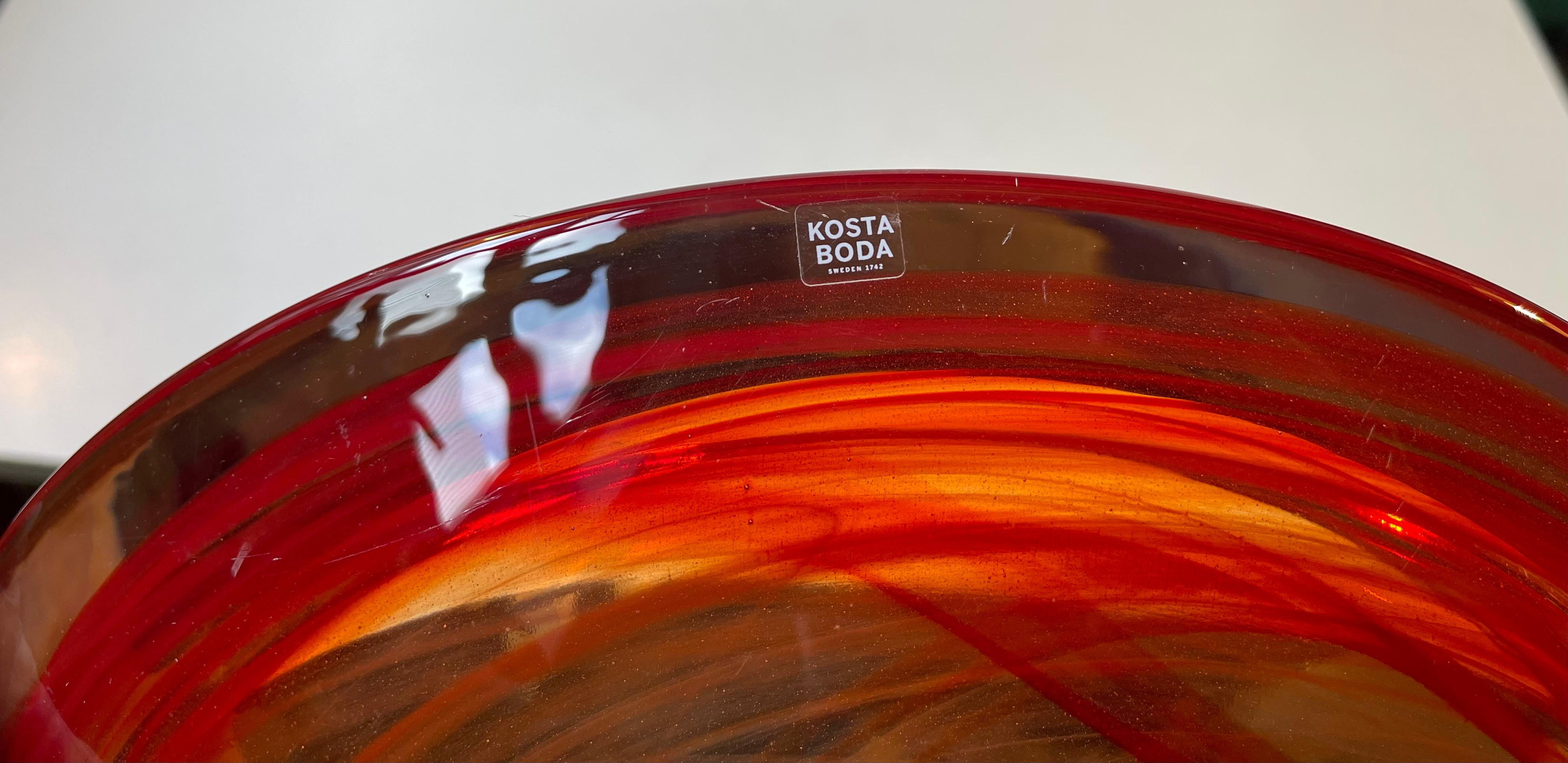Large Atoll Orange Art Glass Bowl by Anna Ehrner for Kosta Boda, 1980s 3