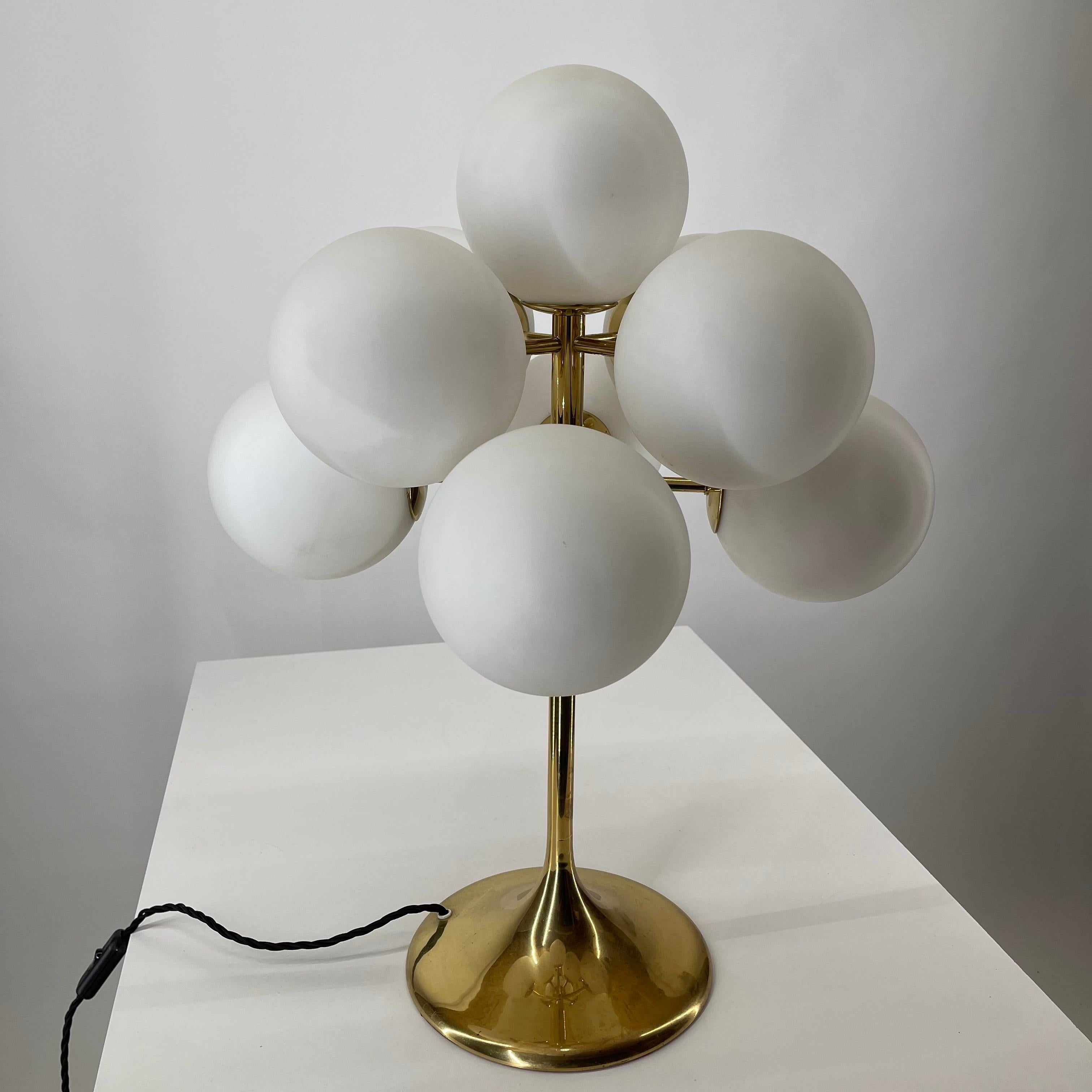 Large atomic max bill brass table lamp by BAG Turgi, Switzerland 1960s. Nine small candle light bulb sockets.