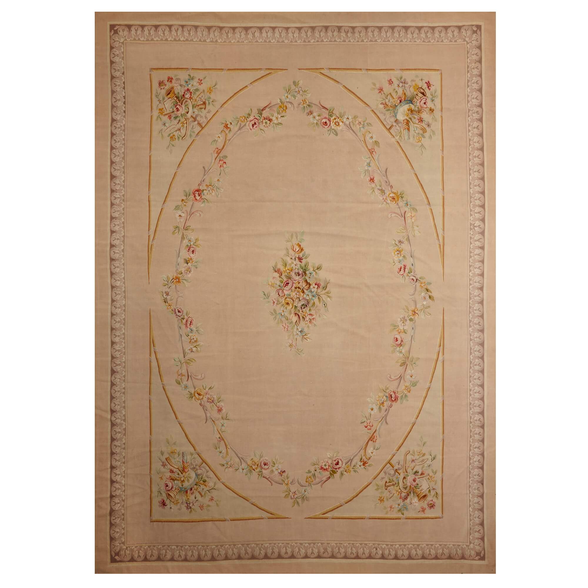 Large Aubusson Carpet with Floral and Musical Motifs For Sale