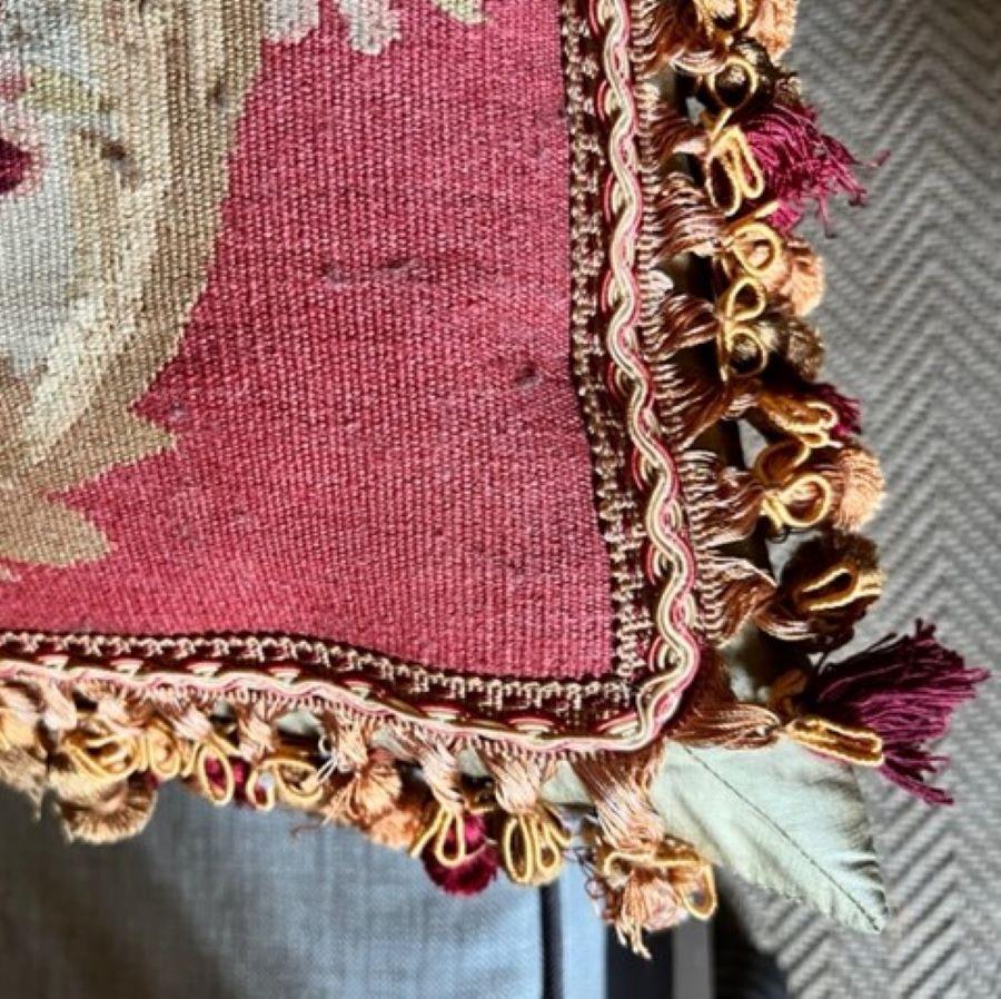 Large Aubusson Floral Pillow with Tassel Fringe 2