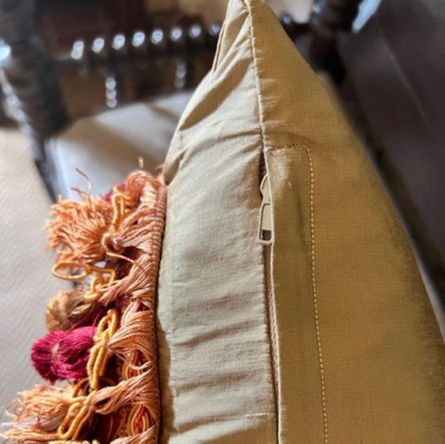 Large Aubusson Floral Pillow with Tassel Fringe 3