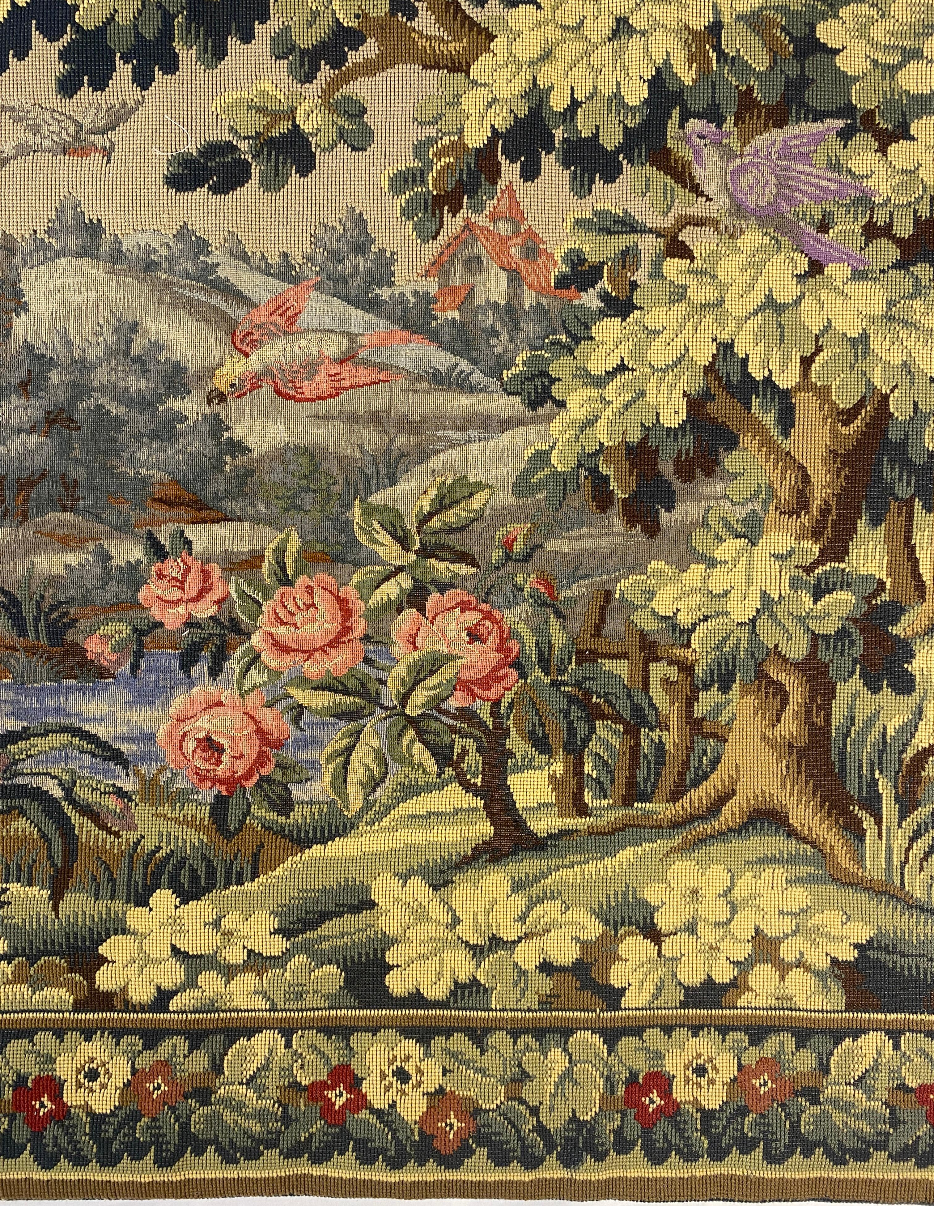 Fait main Grande tapisserie ou tenture murale française d'Aubusson Pastoral Verdure   en vente