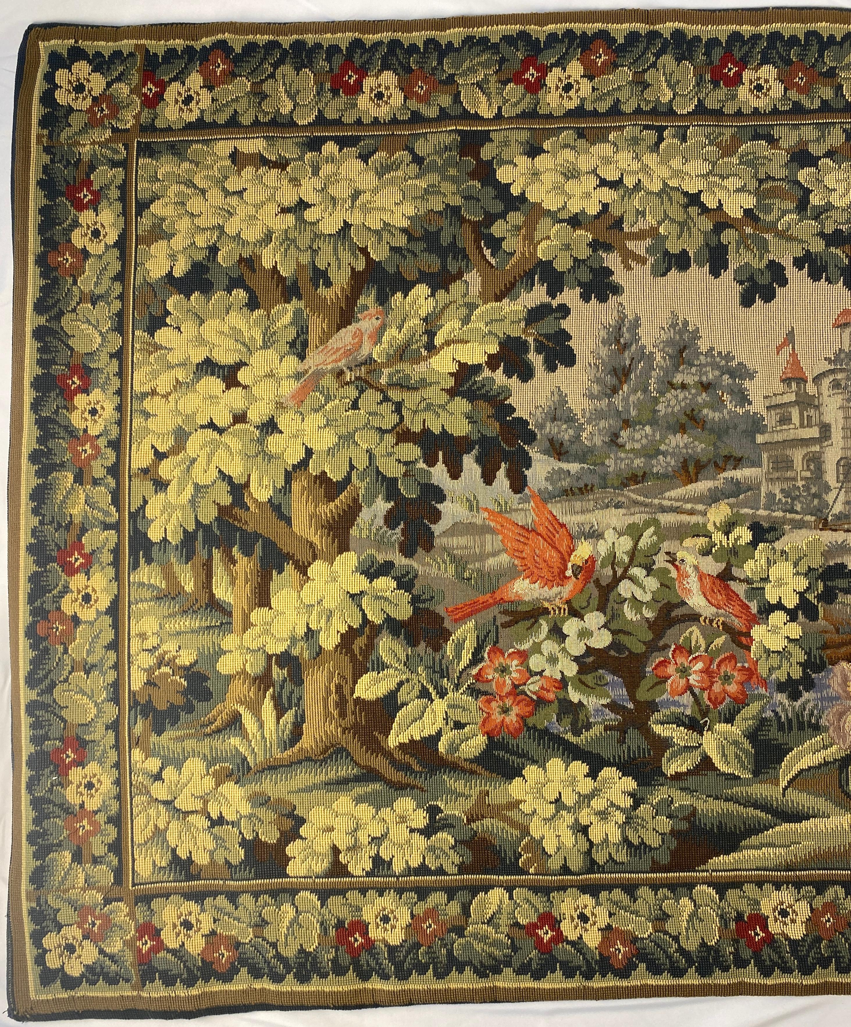 Laine Grande tapisserie ou tenture murale française d'Aubusson Pastoral Verdure   en vente