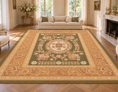 Large Aubusson-Style Wool Needlepoint Rug, Floral Design, 295 × 233 cm
