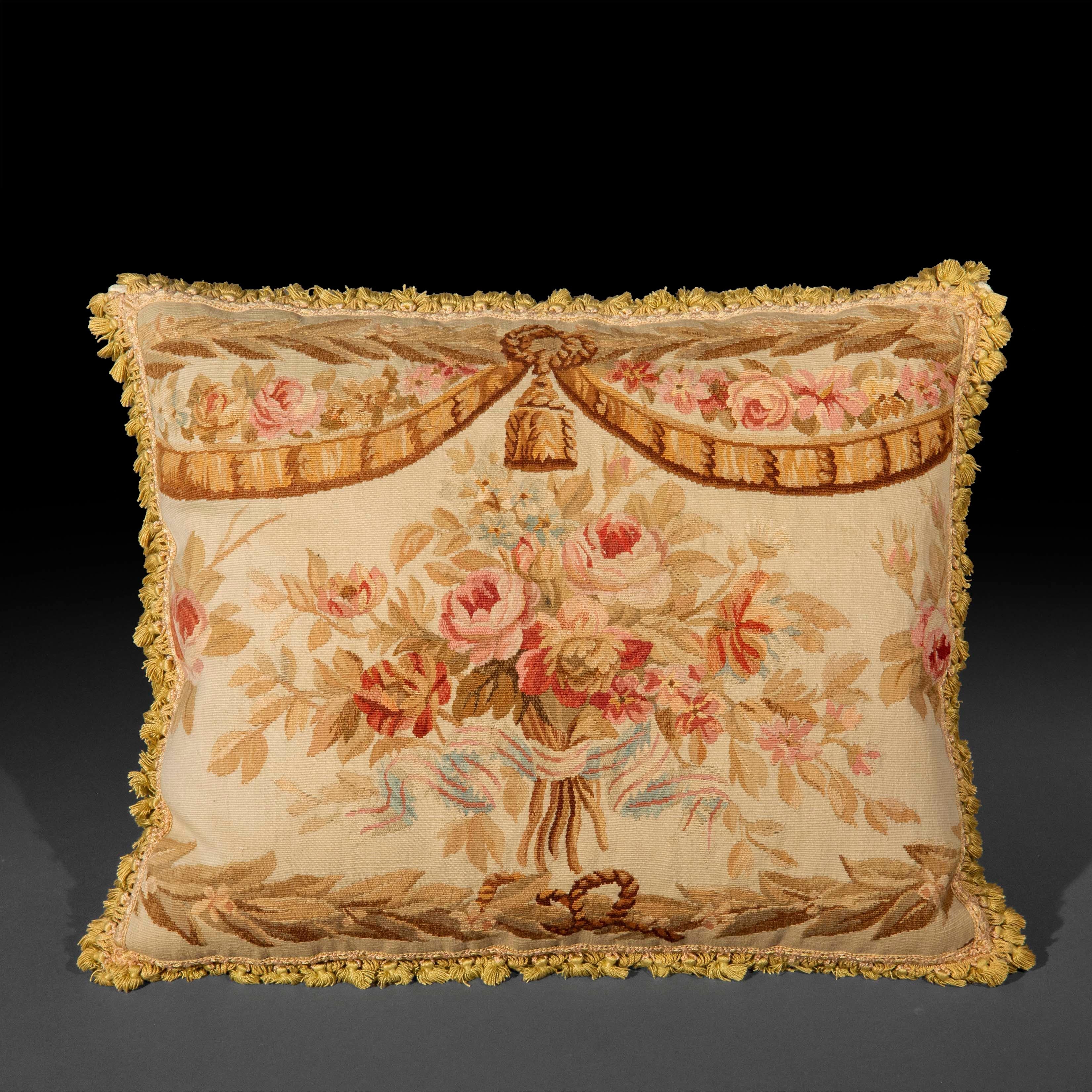 Louis XVI Large Aubusson Tapestry Pillow or Cushion, 18th Century