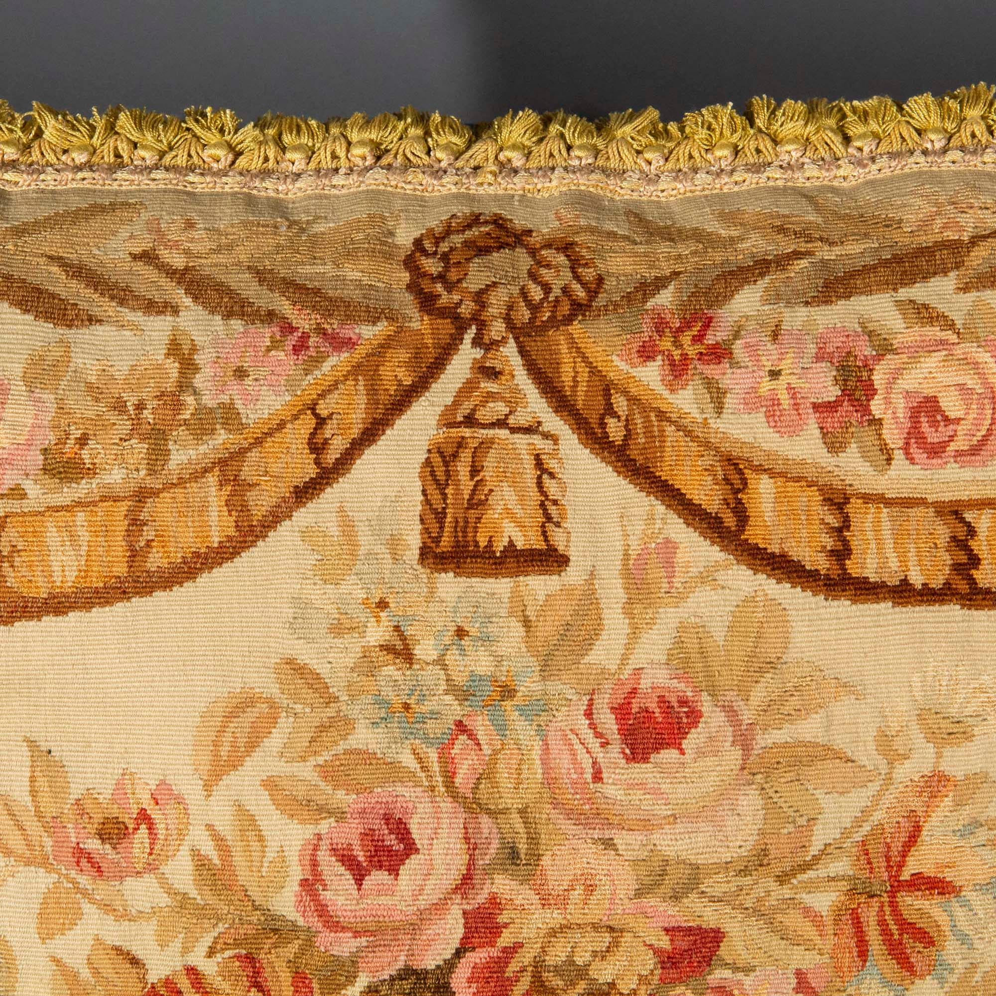 French Large Aubusson Tapestry Pillow or Cushion, 18th Century