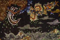 Gran tapiz de lana de Aubusson "Poisson volant" de Jean Lurçat, Ed. Tabardo años 50