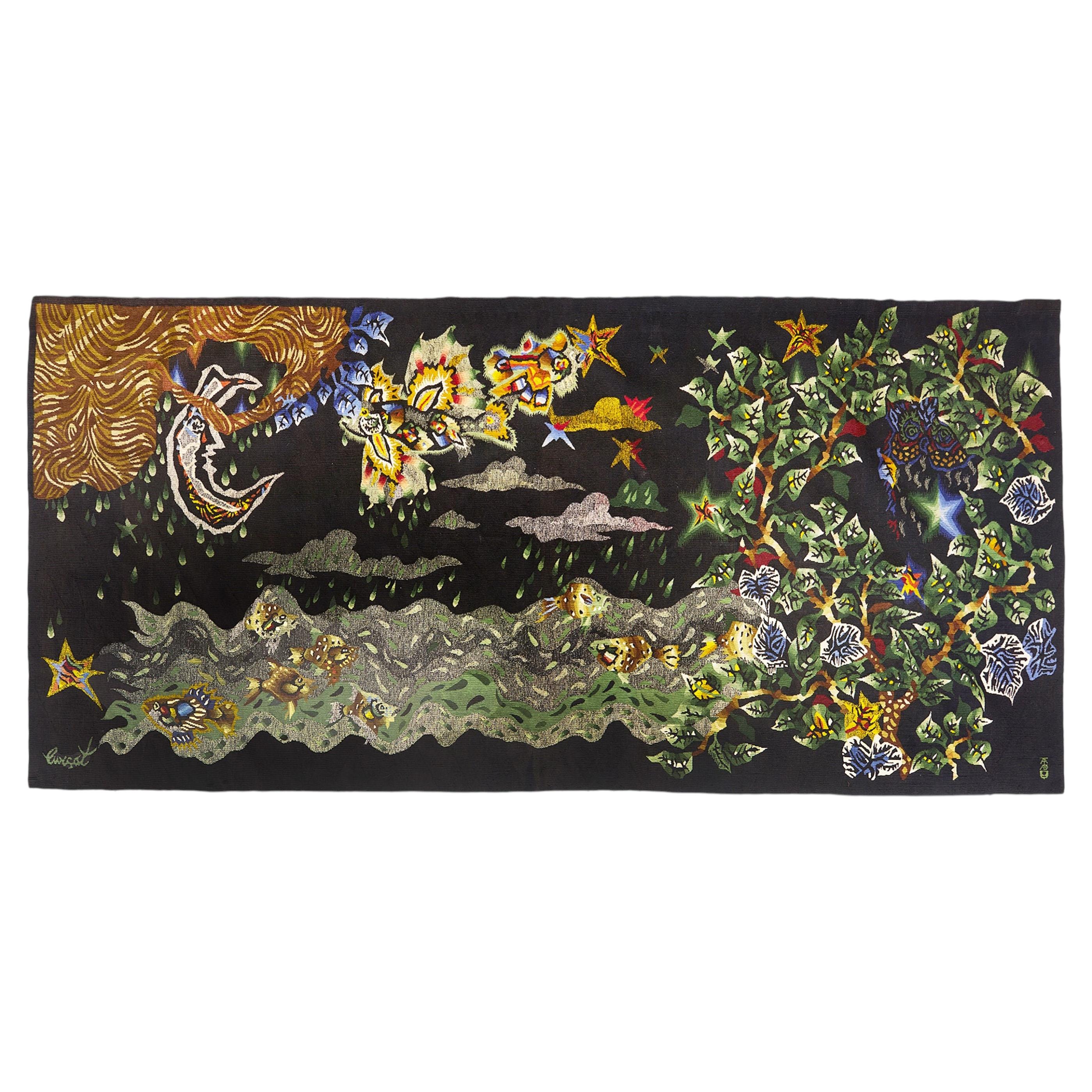 Large Aubusson wool tapestry "Poisson volant" by Jean Lurçat, Ed. Tabard 1950's