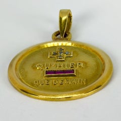 Large Augis French Plus Hier Ruby Diamond 18 Karat Gold Love Charm Pendant