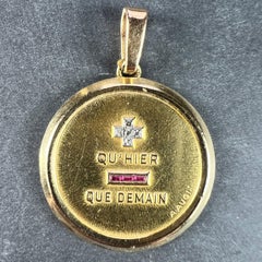 Large Augis French Plus Qu’Hier Ruby Diamond 18K Yellow Gold Love Charm Pendant