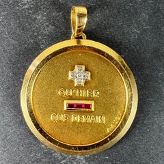 Large Augis French Plus Qu’Hier Ruby Diamond 18K Yellow Gold Love Charm Pendant