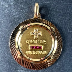 Large Augis French Plus Qu’Hier Ruby Diamond Halo 18K Yellow Gold Love Pendant