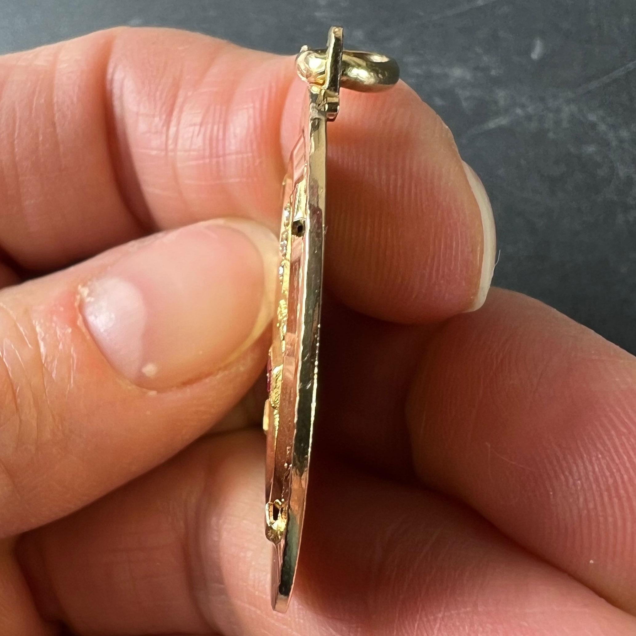 Large Augis French Plus Qu’Hier Ruby Diamond Halo 18K Yellow Gold Love ...