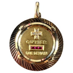 Large Augis French Plus Qu’Hier Ruby Diamond Halo 18K Yellow Gold Love Pendant