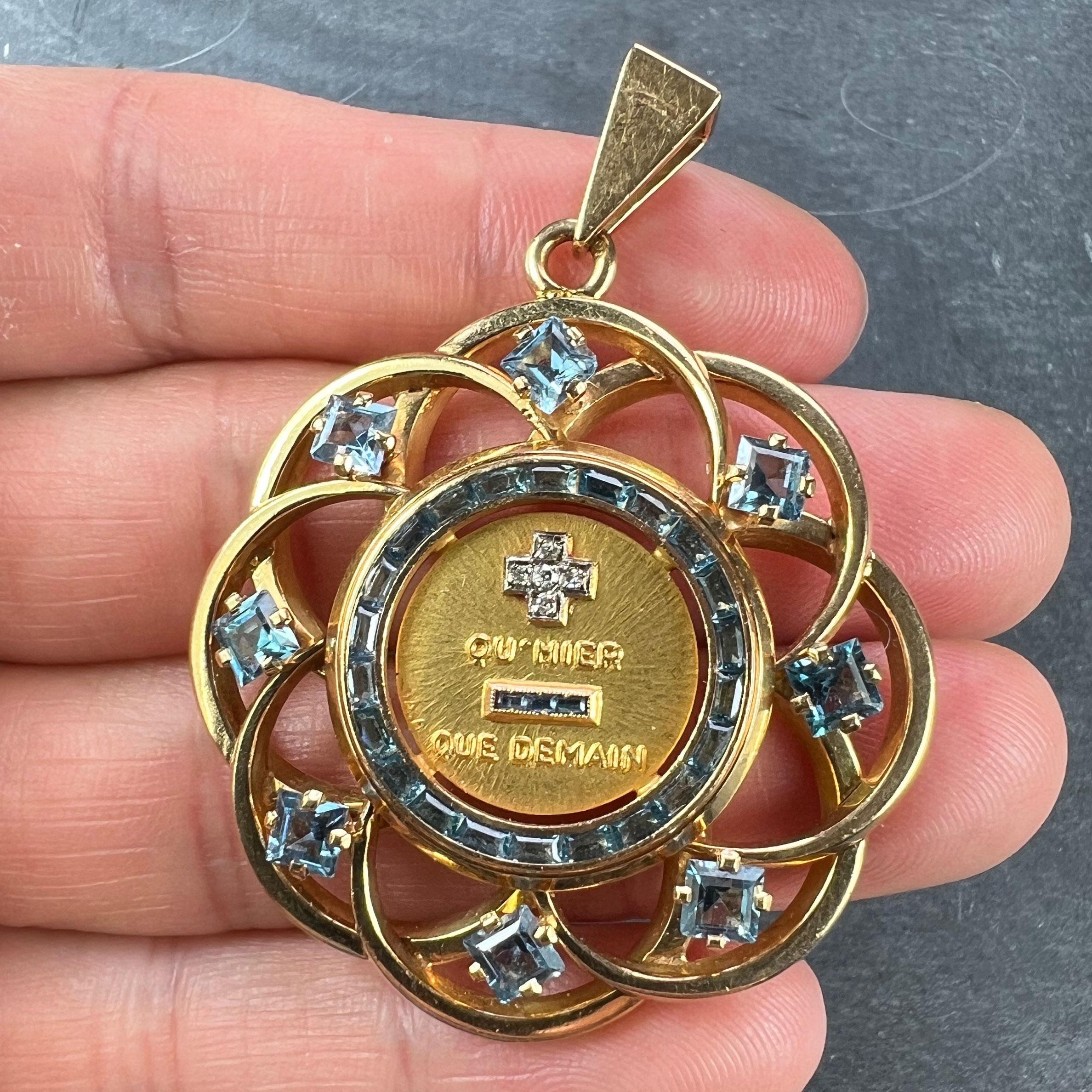 Women's Large Augis More Than Yesterday Diamond Blue Spinel 18K Gold Love Medal Pendant For Sale