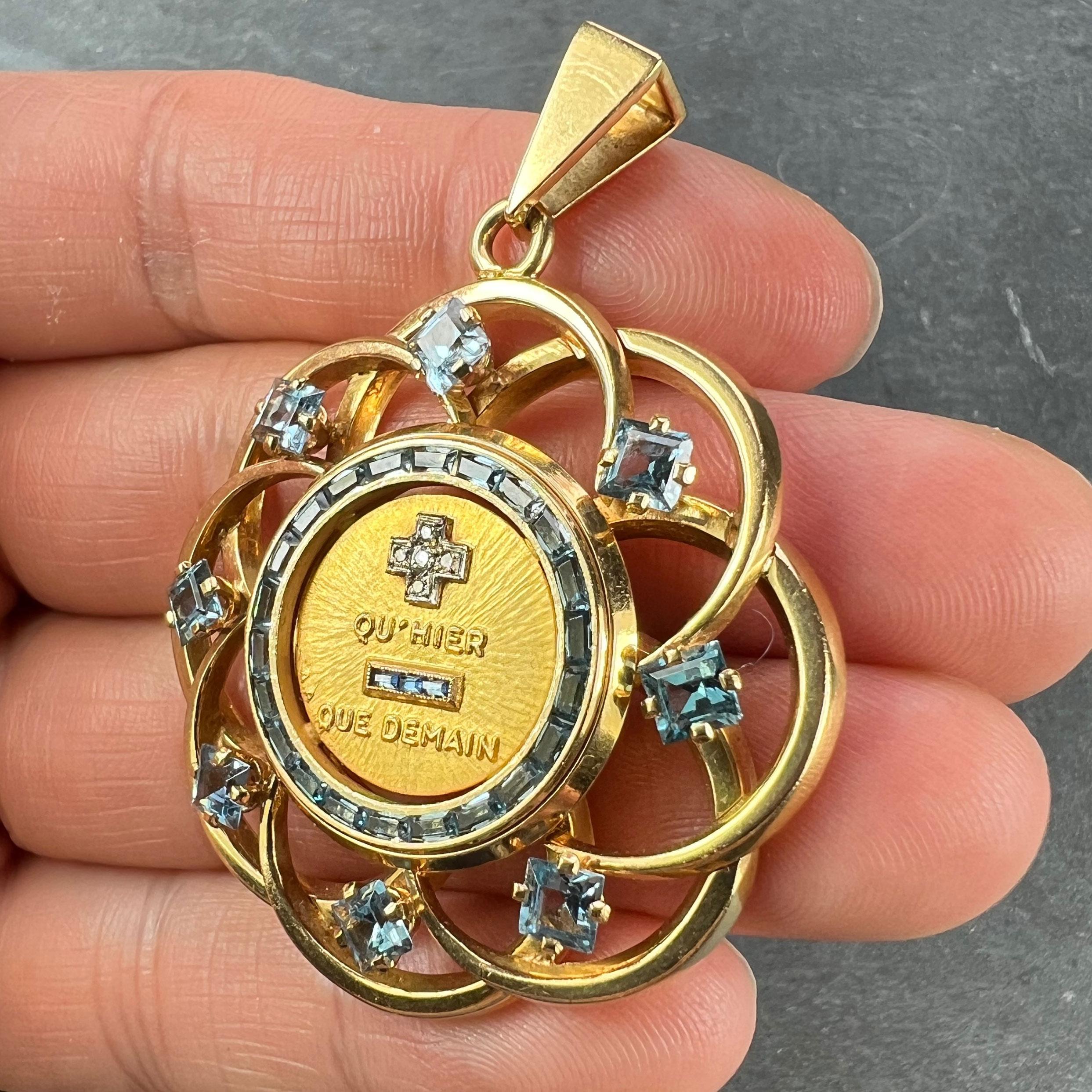 Large Augis More Than Yesterday Diamond Blue Spinel 18K Gold Love Medal Pendant For Sale 1