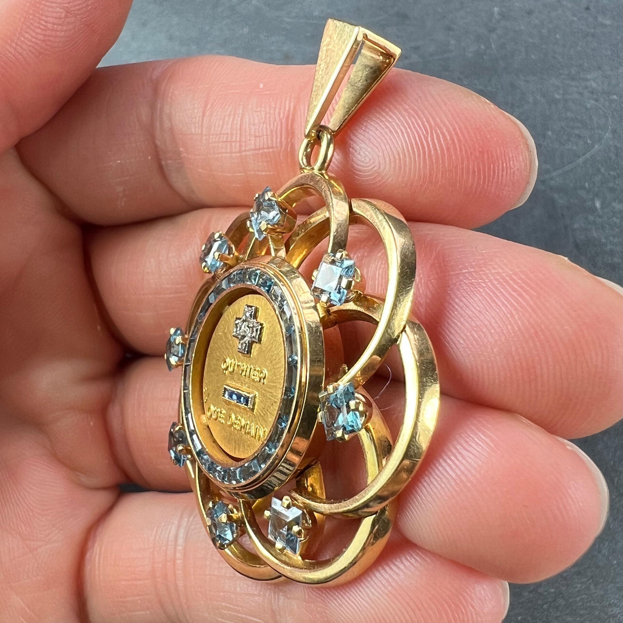 Large Augis More Than Yesterday Diamond Blue Spinel 18K Gold Love Medal Pendant For Sale 2