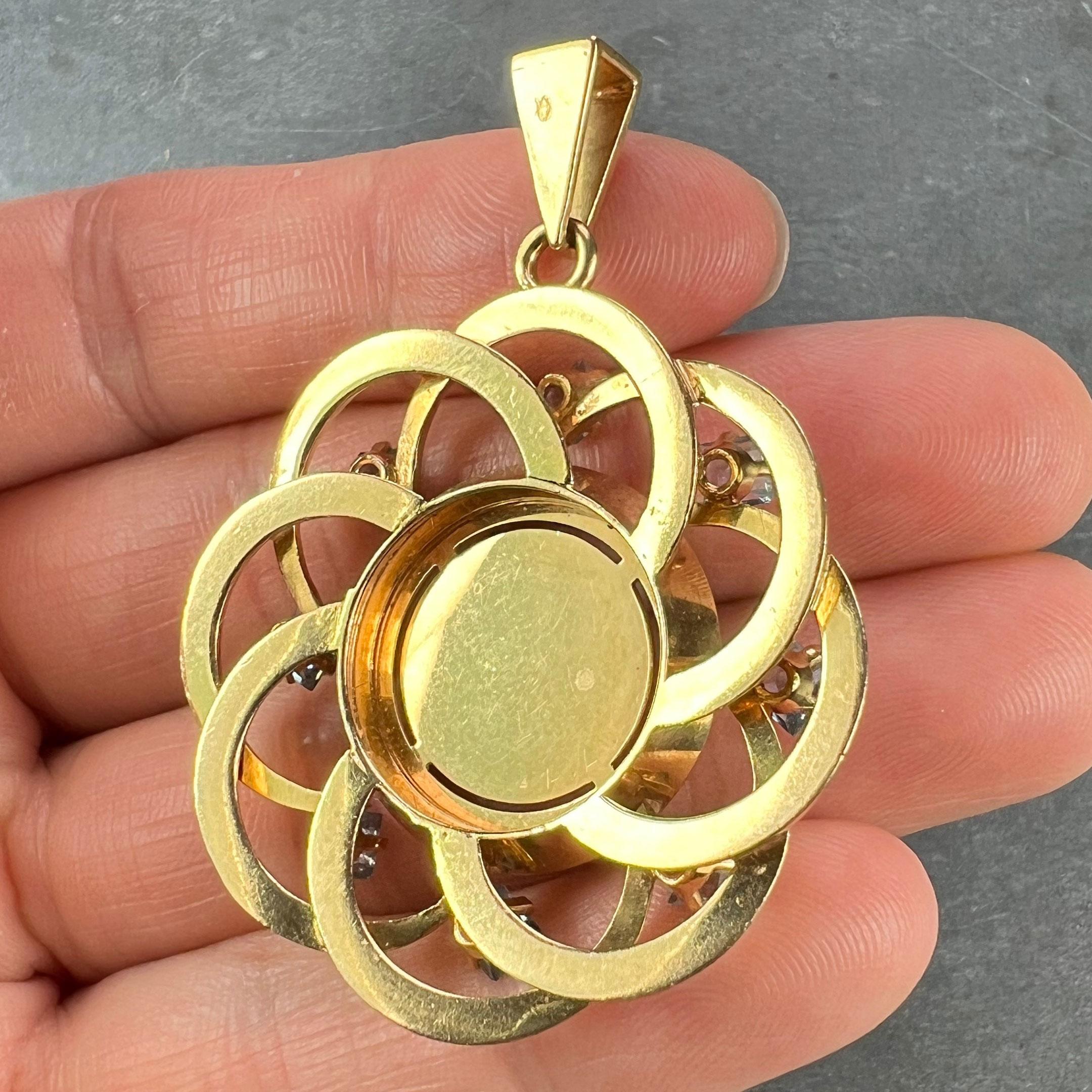 Large Augis More Than Yesterday Diamond Blue Spinel 18K Gold Love Medal Pendant For Sale 4