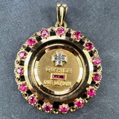 Large Augis Plus Qu’Hier Ruby Halo 18K Yellow Gold Love Medal Pendant