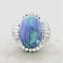 Large Australian Black Opal Diamond Platinum Cocktail Ring