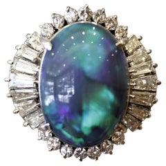 Large Australian Black Opal Diamond Platinum Cocktail Ring