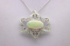 Large Australian Crystal Opal Diamond Platinum Pendant