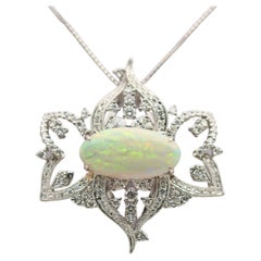 Large Australian Crystal Opal Diamond Platinum Pendant