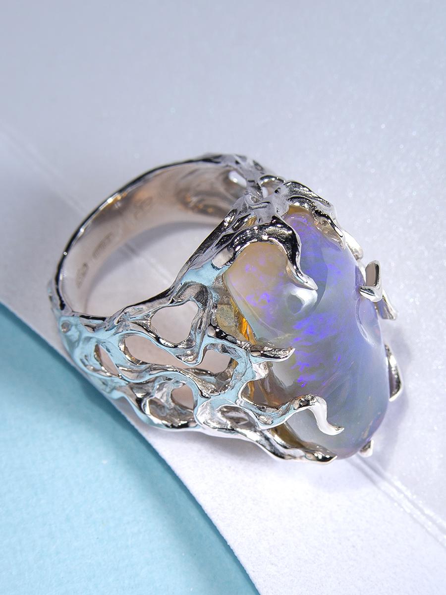 Large Australian Neon Opal Silver Engagement Ring For Sale 5