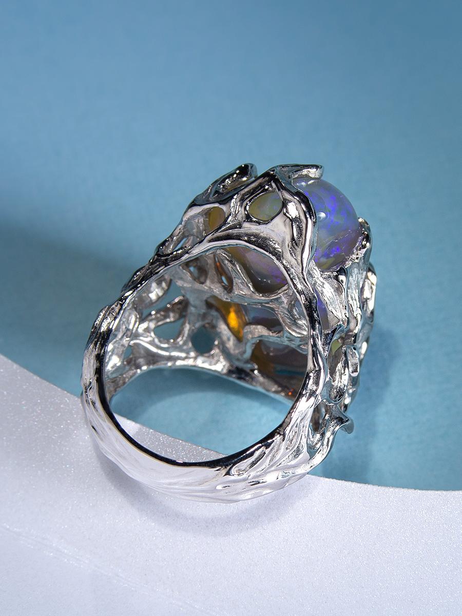 Large Australian Neon Opal Silver Engagement Ring For Sale 7