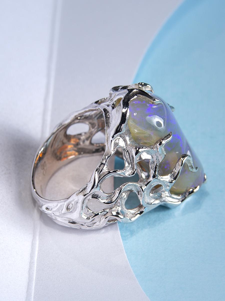 Großer australischer neonfarbener Opal-Silber-Verlobungsring im Angebot 9