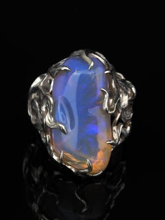 Large Australian Neon Opal Silver Engagement Ring