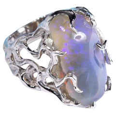 Large Australian Neon Opal Silver Engagement Ring