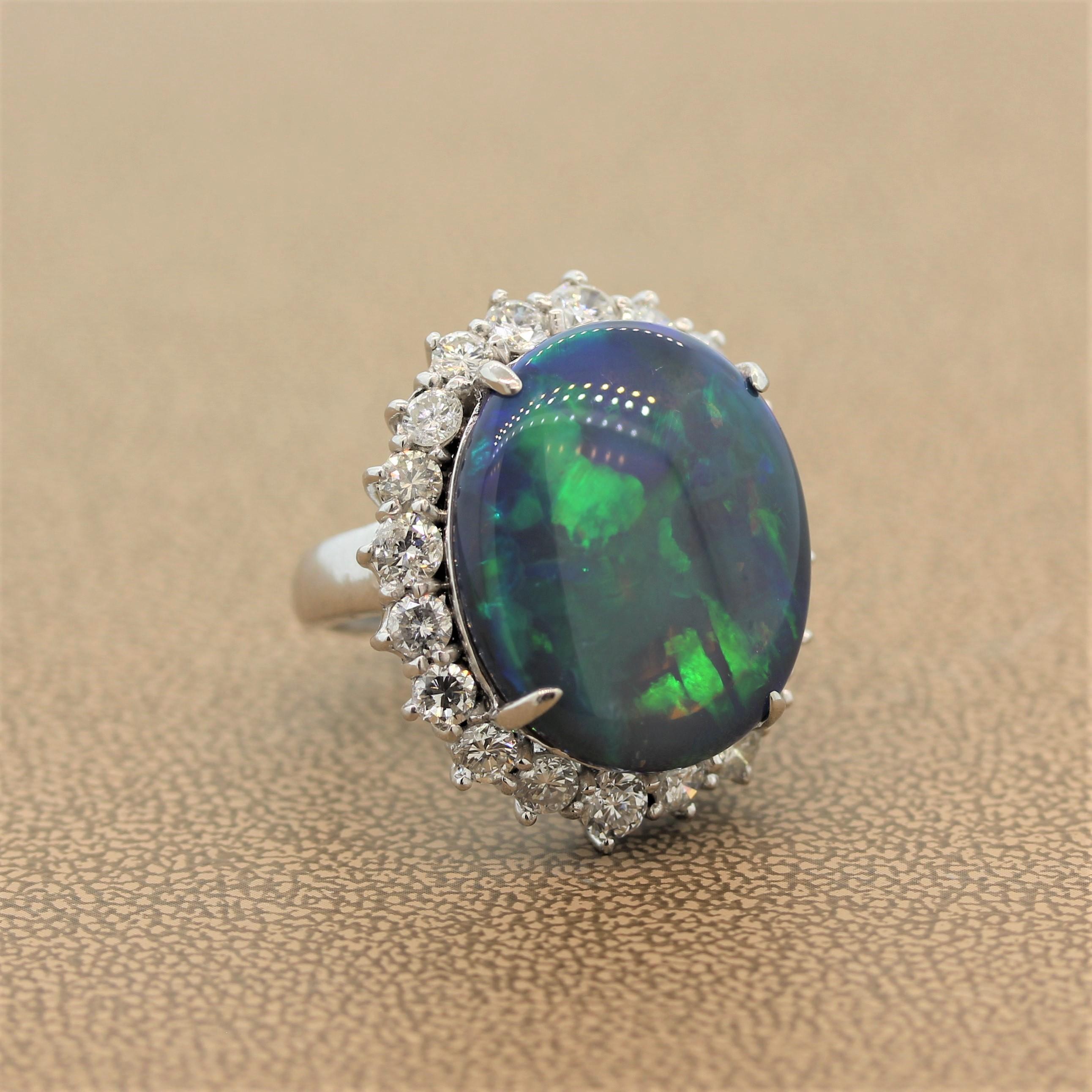 Large Australian Opal Diamond Platinum Cocktail Ring In New Condition In Beverly Hills, CA