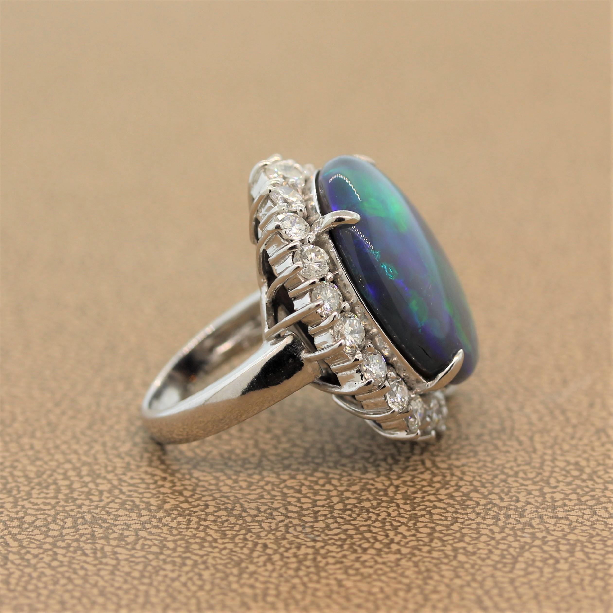 Women's Large Australian Opal Diamond Platinum Cocktail Ring