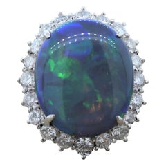 Large Australian Opal Diamond Platinum Cocktail Ring