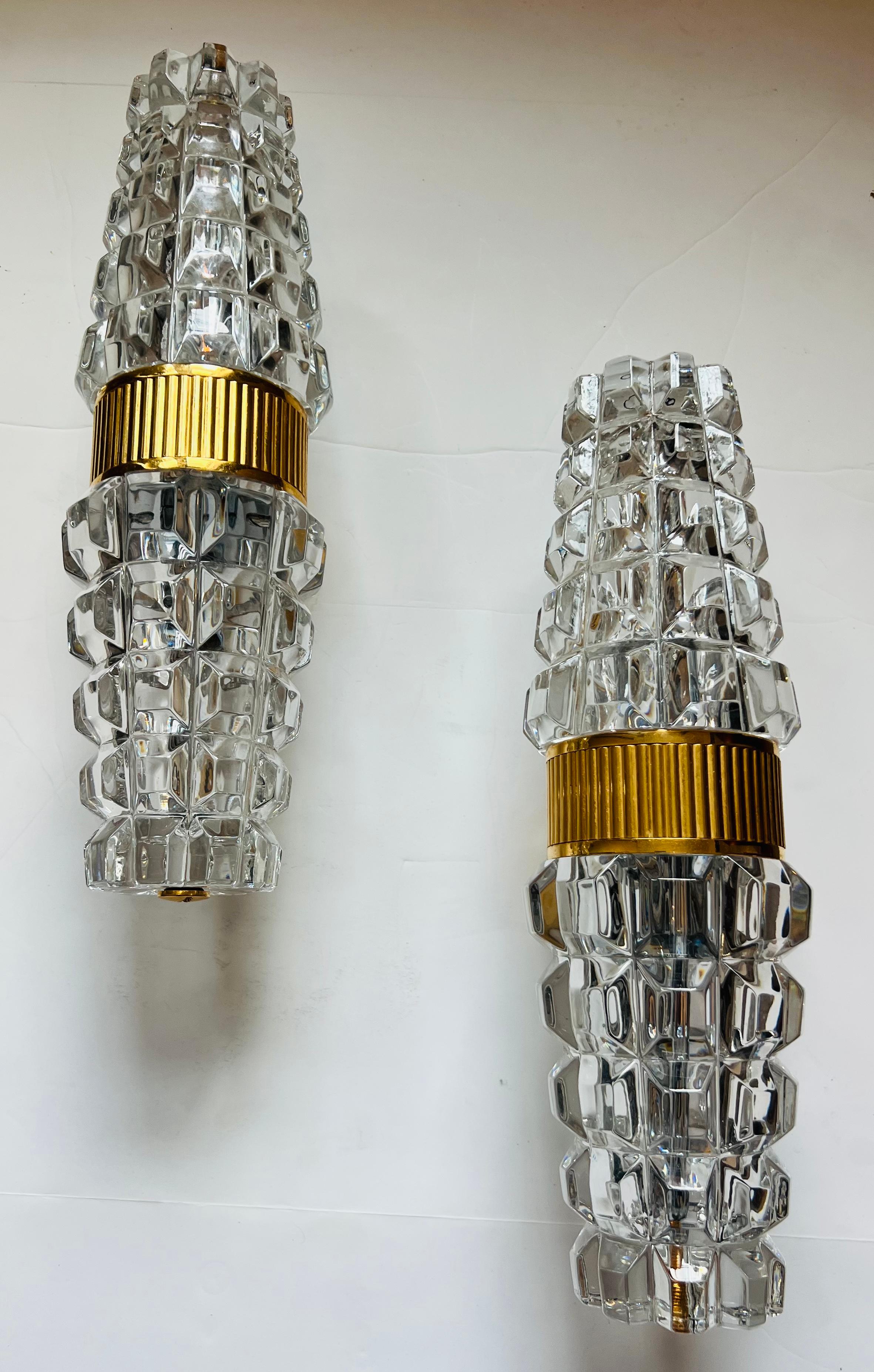 Brass Large Austrian 1980 Kolarz gold Crystal Wall Lamps For Sale