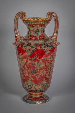 Grand vase autrichien Art Nouveau à deux poignées en poterie de fond marron, année 1890