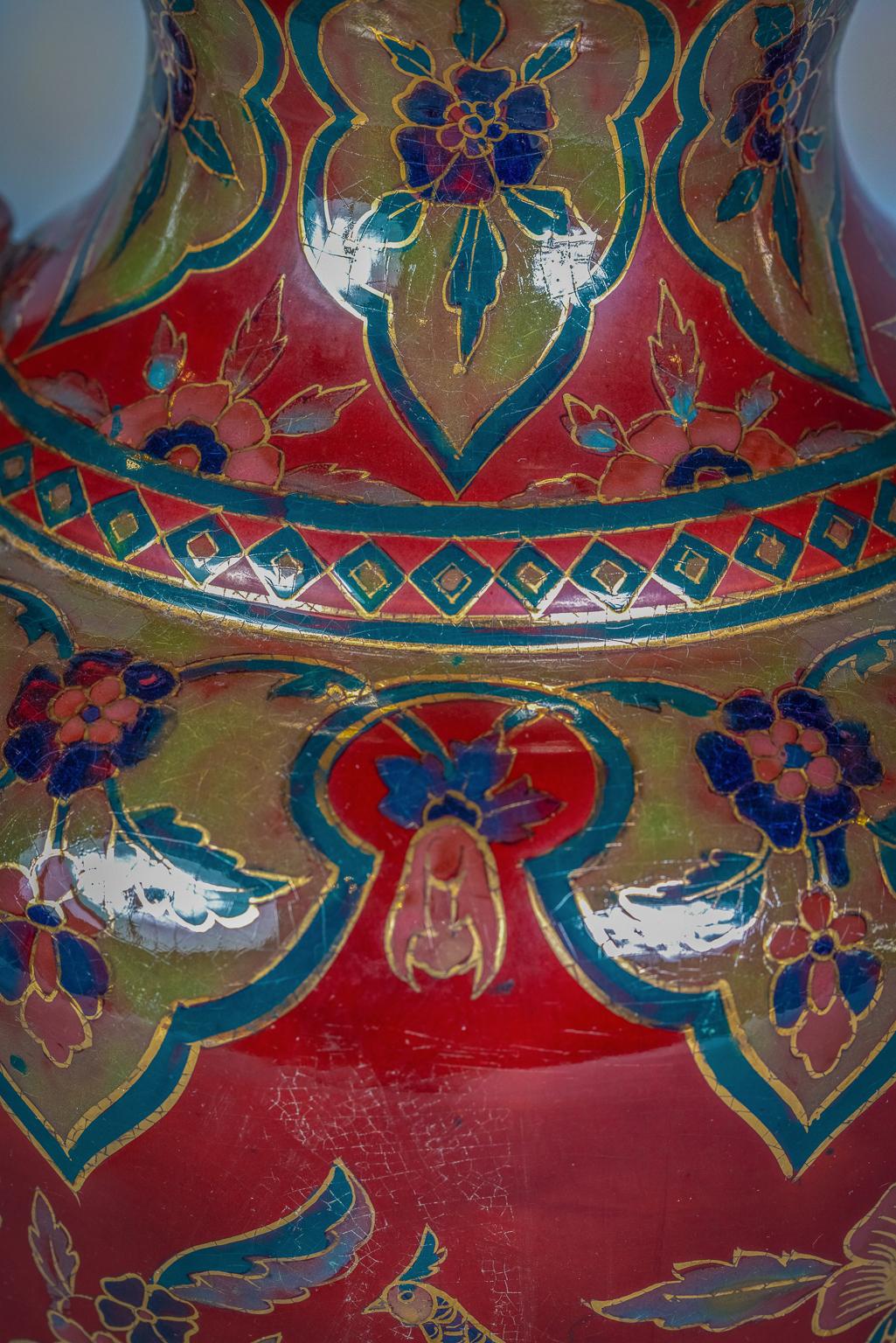 Fin du XIXe siècle Grand vase autrichien Art Nouveau à deux poignées en poterie de fond marron, année 1890 en vente