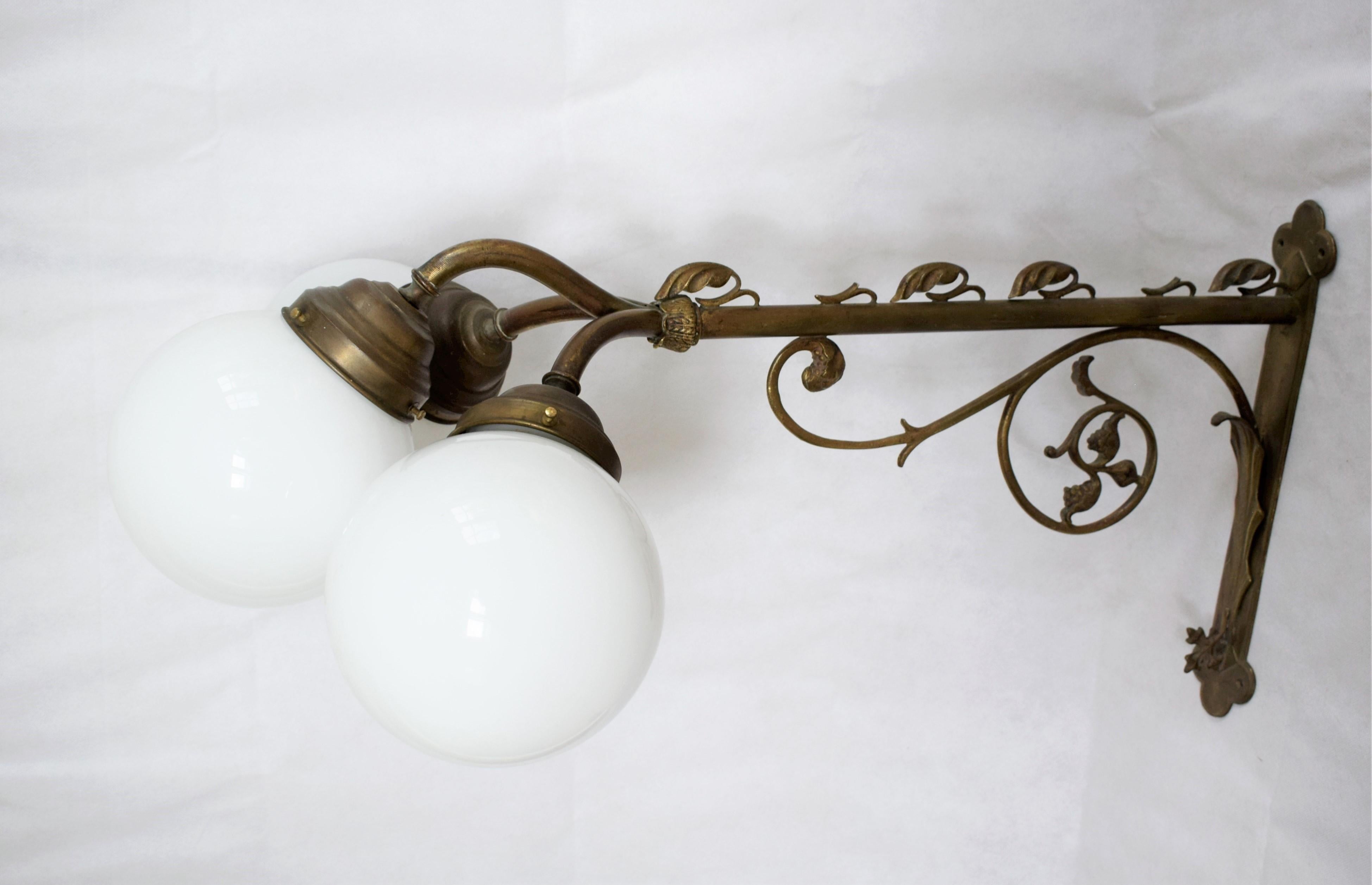 Brass Large Austrian Art Nouveau Wall Lamp For Sale