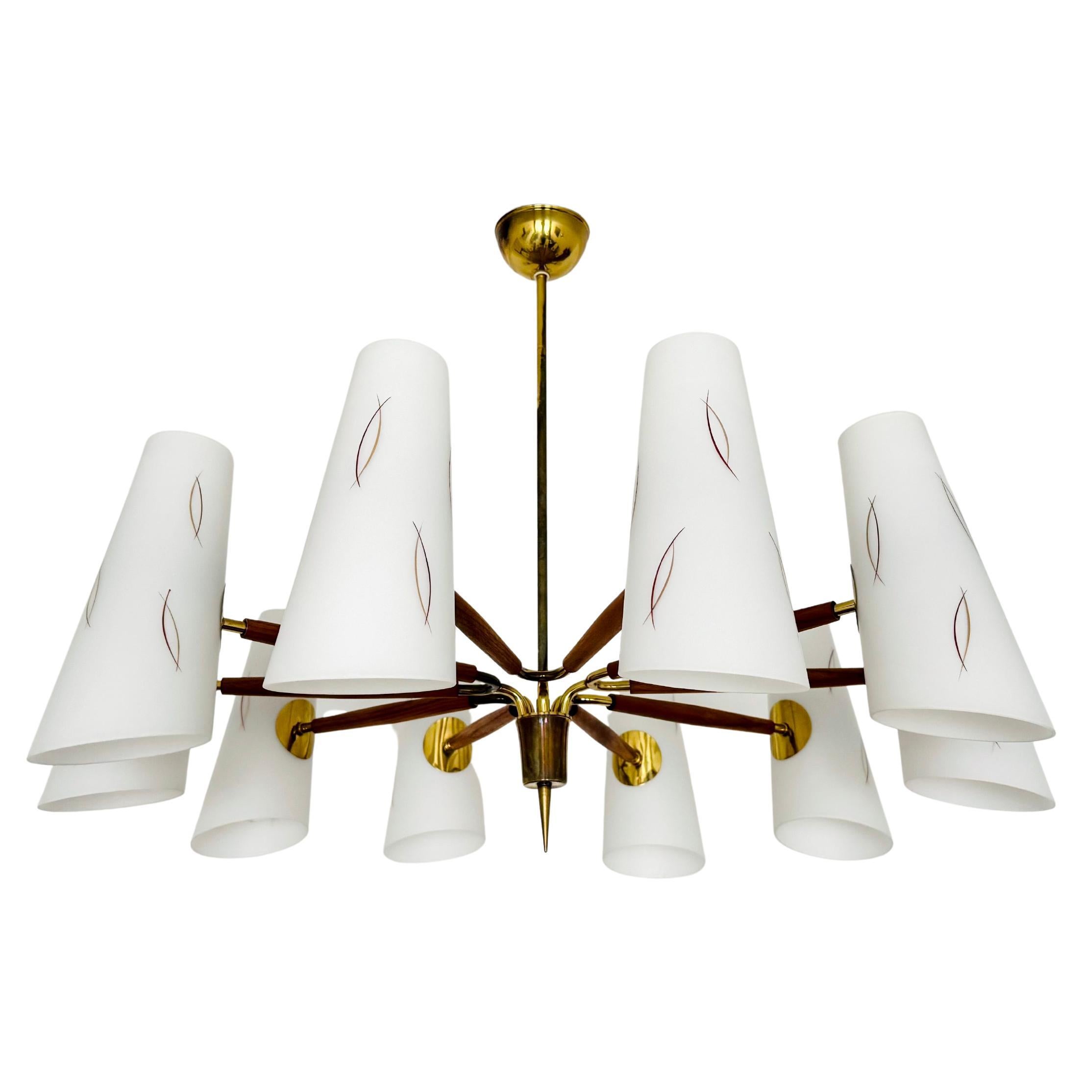 Large Austrian Brass Chandelier by Rupert Nikoll