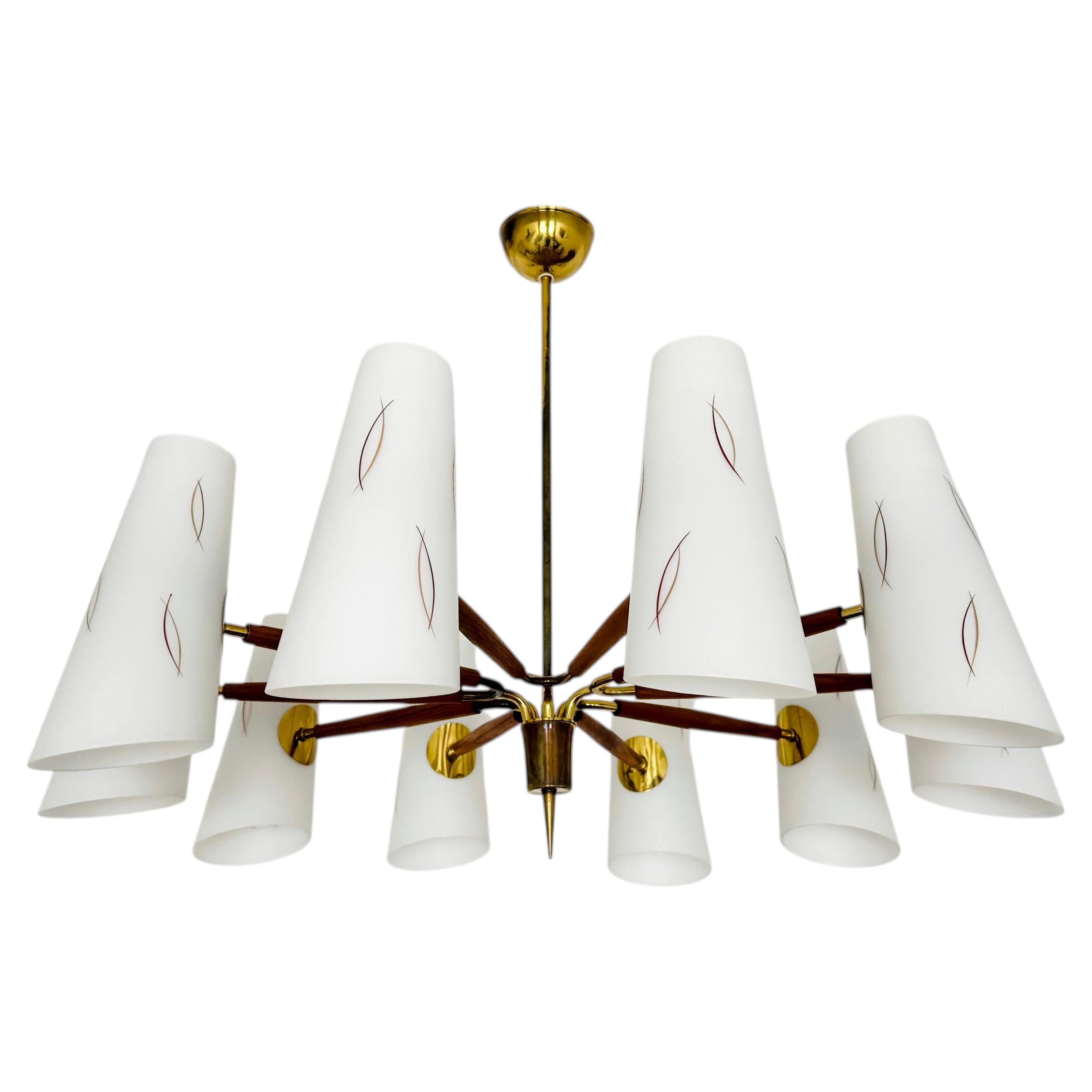 Large Austrian Brass Chandelier by Rupert Nikoll